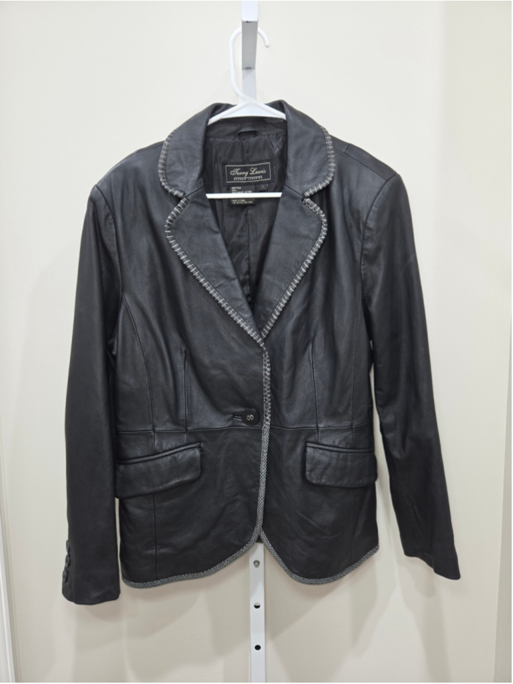 •Terry Lewis• Women's 100% Leather Jacket Black Grey Size L